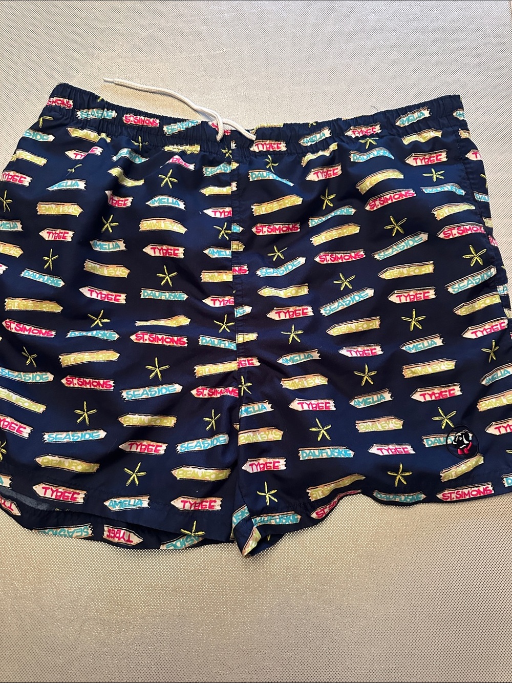 Southern Proper Navy Signpost Print Swim Shorts